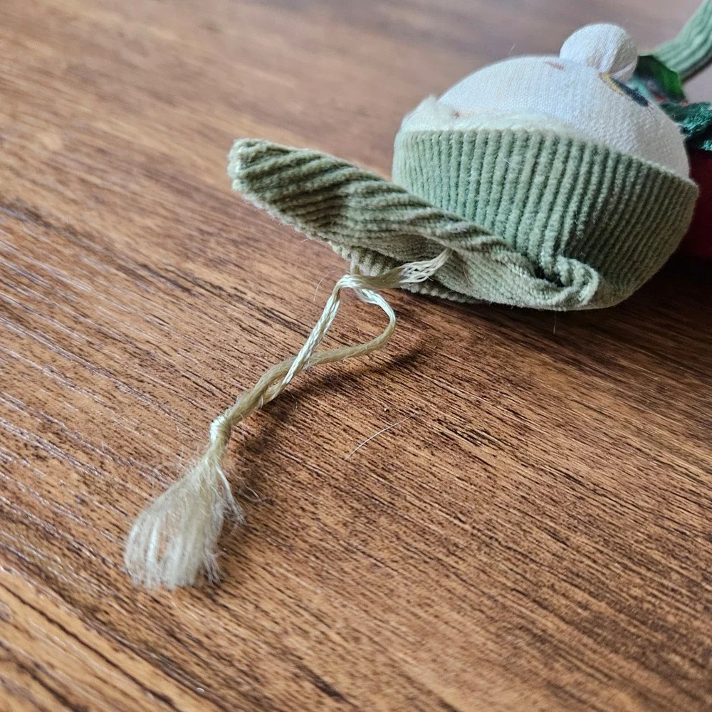 Vintage Japan Elf Doll Ornament Christmas‎ Decoration Green Corduroy Sit Hang
